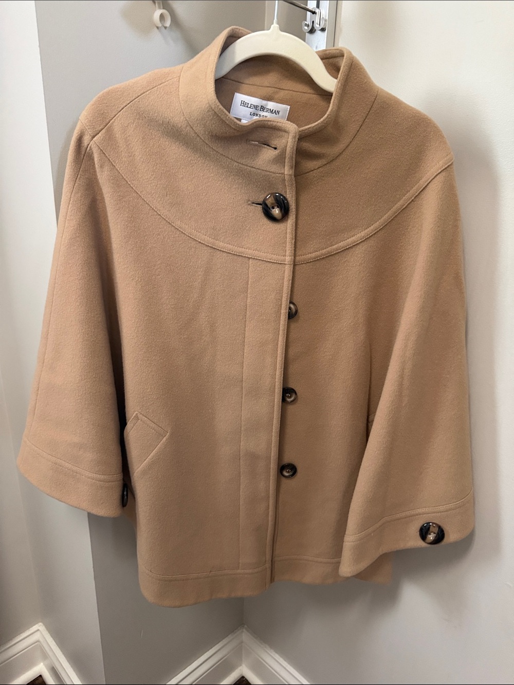 Helene Berman Camel Button-Front Cape Sweater